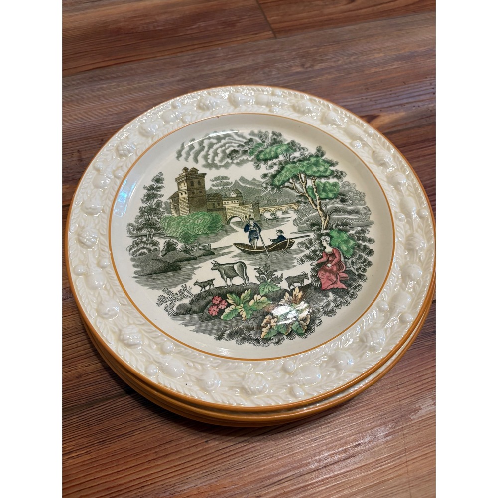 W Adams & Sons Italian Scenery Salad Plates Set of 4 English Transferware 9"